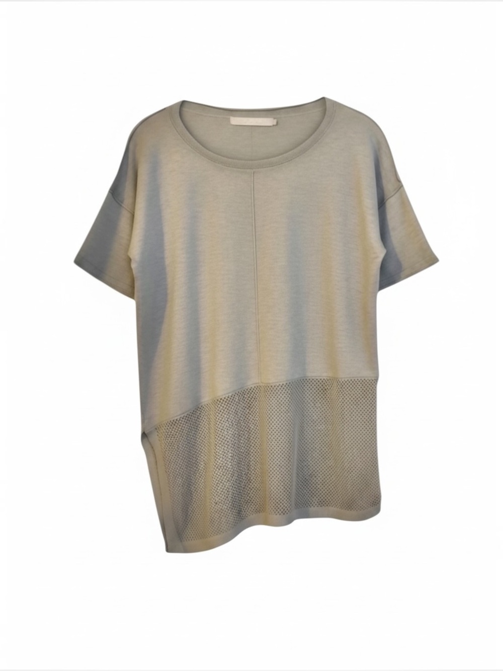 One Grey Day Los Angeles Mesh Hem Short Sleeve Knit Top Gray Size Small